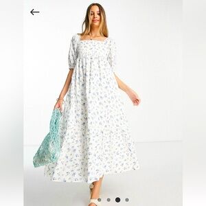 Floral Blue and White Tie Back Dress